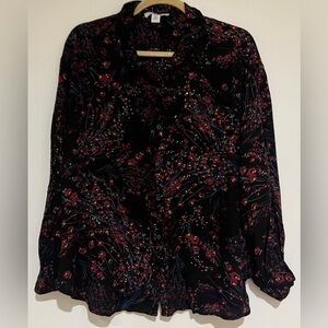 Women’s Nine West Black and Red Floral Blouse